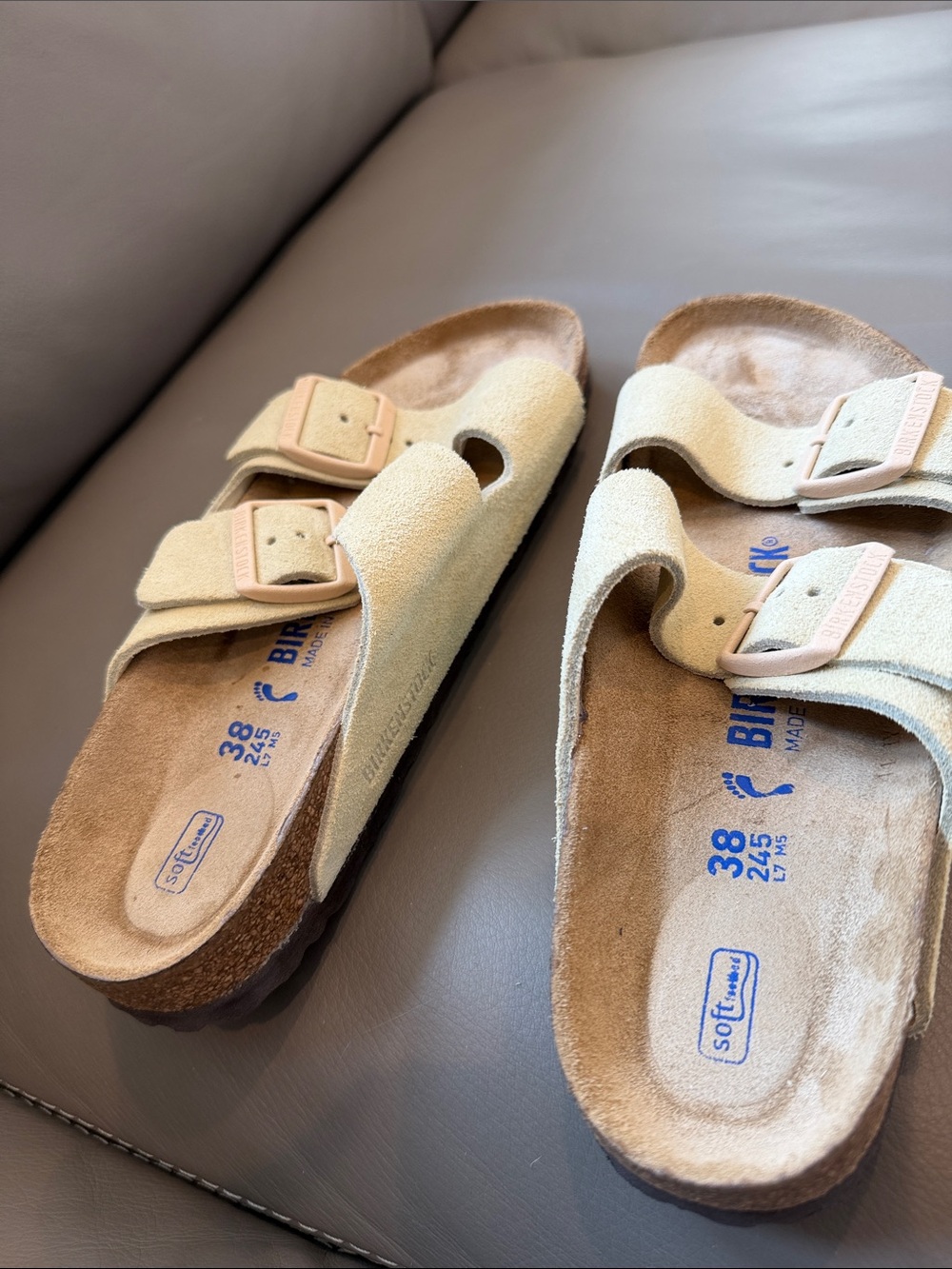 Birkenstock Arizona Suede Sandals – Light Yellow – Size 38